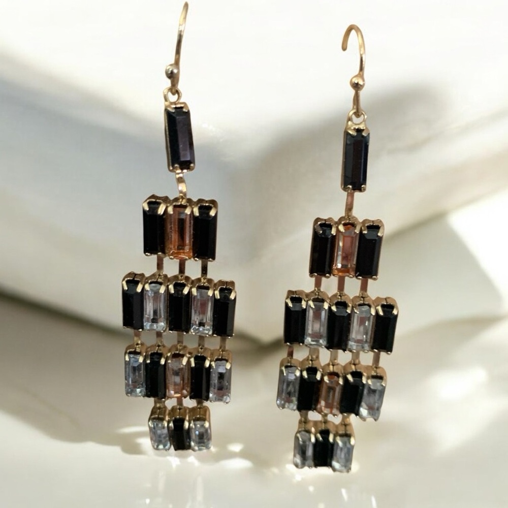 Baguette Crystal Chandelier Geometric Earrings